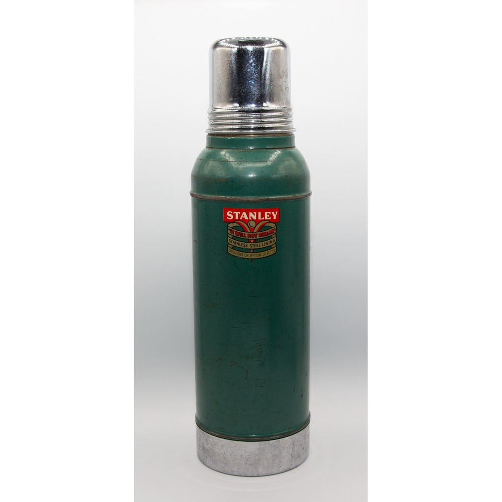 Vintage Stanley Thermos‎ Hammertone Green Stainless Steel Lining Cork Stopper